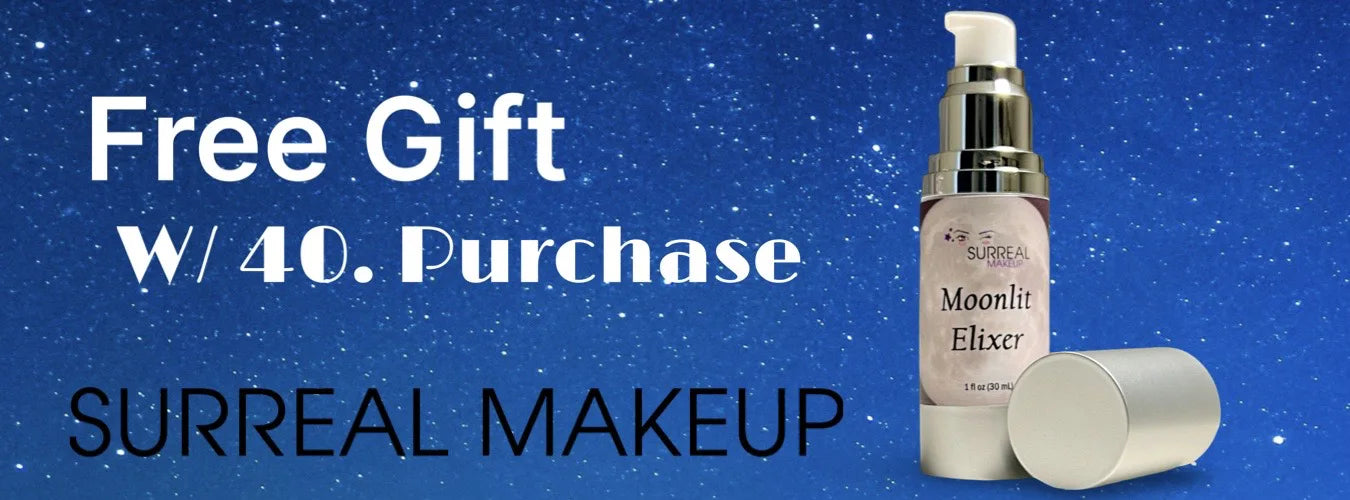 Surreal Makeup product with 'Free Gift with 40 Purchase' text on a blue background